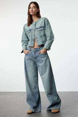 Mavi Soluk Efekt Vintage Yaka Detayl? Crop Denim Ceket TWOAW25CE00004 - Trendyolmilla фото 2