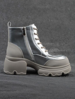 01-F591-2 GREY/SILVER Ботинки демисезонные женские (натуральная кожа, искусственная кожа)