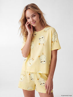 Desenli Kad?n ?ortlu Pijama Tak?m?