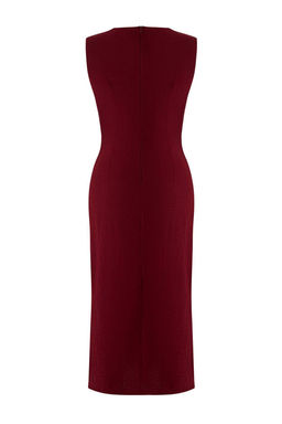 Koyu Visne Aksesuar Detayl? Midi Dokuma Elbise TWOSS25EL00862 - Trendyolmilla фото 11