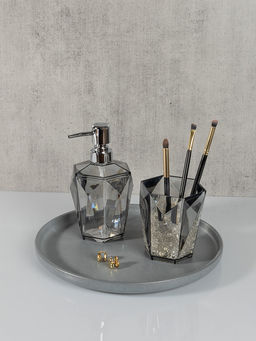 Стакан для зубных щёток D9,5x10,2 см серый акриловый пластик - Denastia фото 2