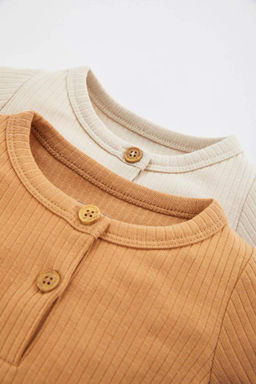 Майка в рубчик с воротником для новорожденных мальчиков, состоящая из двух частей, с длинными рукавами, на защелках - Defacto фото 3