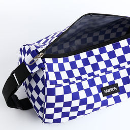 Сумка спортивная на молнии, регулируемый ремень, маленький размер, белая, синяя