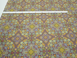 Сатин Мандала цветов цв.коричнево-лиловый, ш.2.5м, хлопок-100%, 115гр/м.кв - Купава фото 4