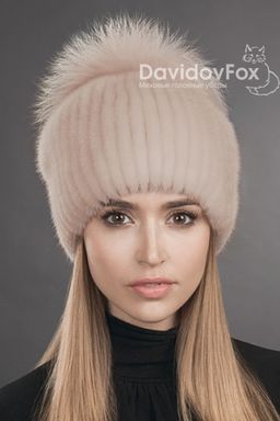 Шапка Буратино норка дымчатая роза