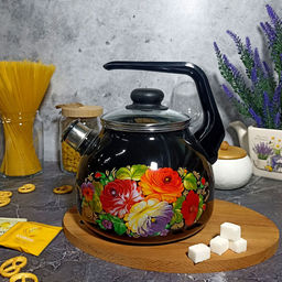 Чайник для плиты 3,0л 4с209я Жостово черн - Стальэмаль фото 2