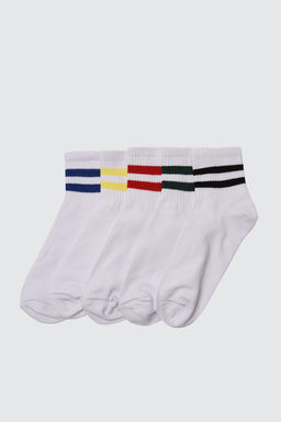 TRENDYOL MAN Beyaz 5li Paket Renkli Cizgili Kolej-Tenis-Orta Boy Corap TMNSS20CO0005