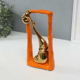 Фигурка керамика «Слон со слонёнком - опора. Прямоугольник», оранжевый с золотом, 5.5×13.5×26 см