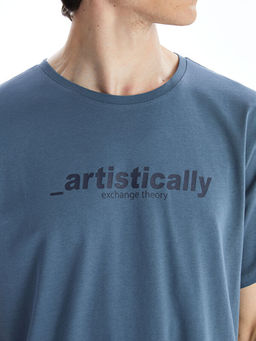 Bisiklet Yaka K?sa Kollu Bask?l? Penye Erkek Ti??rt