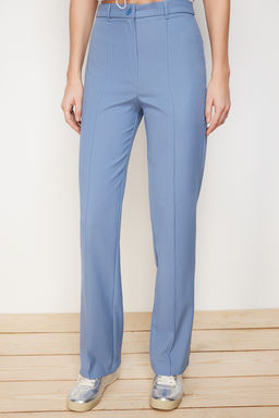 Indigo Straight/Duz Kesim Yuksek Bel Nervur Dikisli Dokuma Pantolon TWOSS21PL0093