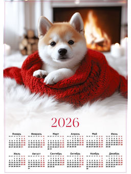 Цена за 20 шт. Календарь 2026 настенный «Щенок», А2
