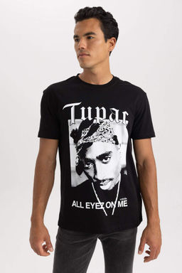 Футболка стандартного кроя с круглым вырезом и короткими рукавами Tupac Shakur - Defacto фото 4