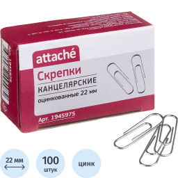 Скрепки Attache оцинкованные 22 мм, негофрированные, 100шт/уп  фото 2