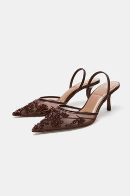 RHINESTONE MESH SLINGBACK HEELS - Zara фото 4