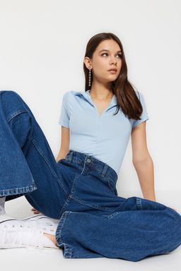 Mavi Fermuarl? Dik Yaka Fermuarl? K?sa Kollu Esnek C?tc?tl? Orme Body TWOAW21BD0009