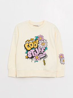 Bisiklet Yaka Bask?l? Uzun Kollu K?z ?ocuk Sweatshirt