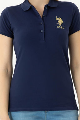 Женская темно-синяя базовая футболка с воротником-поло Неожиданная скидка в корзине - U.s. polo assn фото 6