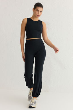 Siyah F?rcal? Soft Kumas Reflektor Bask?l? Spor Orme Tak?mlanabilir Esofman Alt? THMSS25EA00004