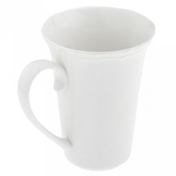 "Совершенство" Кружка фарфоровая 350мл, д9,6см h12,2см, глянцевая глазурь, белый, рельефный декор, волнистый край, д/горла 9,5см, д/основания 4,3см (Китай)