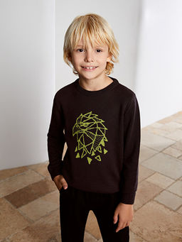 Bisiklet Yaka Bask?l? Uzun Kollu Erkek ?ocuk Triko Kazak - Waikiki фото 3