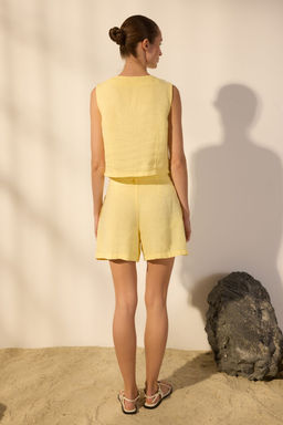 Trendyolmilla Siyah %100 Keten Beli Baglama Detayl? Mini Sort TWOSS25SR00088  фото 8