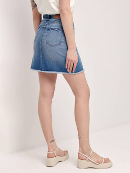 CONTE Джинсовая юбка с бахромой и кокеткой CON-426 washed blue