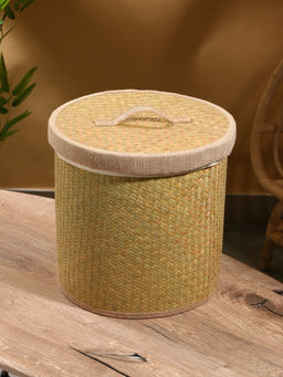 Корзина для белья с крышкой и тканевым подкладом, 303030 см, ротанг