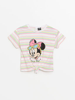 Bisiklet Yaka Minnie Mouse Bask?l? K?z Bebek Ti??rt