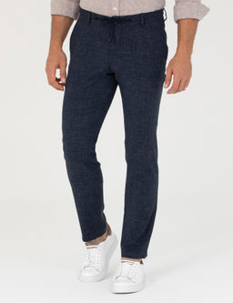 Lacivert Slim Fit Keten Kar___ml_ Pantolon