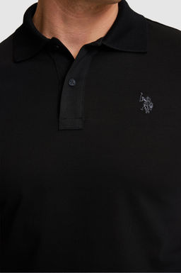 Erkek Siyah Regular Fit Polo Yaka Basic Ti__rt