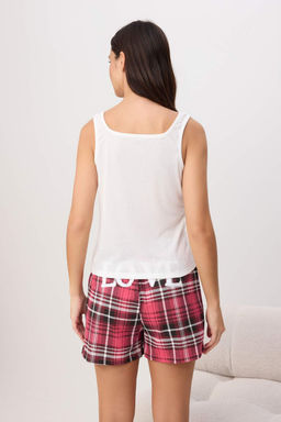 Beyaz-Bordo Ekose / Kareli Popo Bask?l? Orme Pijama Tak?m? THMSS26PT00193