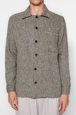 TRENDYOL MAN Siyah Unisex Regular Fit Diagonel Desenli Dokulu Kal?n K?sl?k Gomlek Ceket TMNAW24GO00070 - Trendyolmilla фото 3