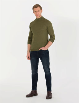 A__k Ye_il Slim Fit Yar_m Bal_k__ Yaka Y_n Kar___ml_ Basic Triko Kazak - Pierre cardin фото 4