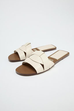 CROSS-STRAP FLAT LEATHER SANDALS - Zara фото 4