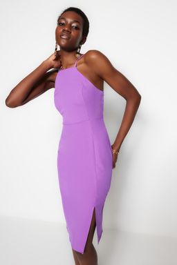 TRENDYOLMILLA Lacivert Vucudu Saran Midi Y?rtmacl? Dokuma Elbise TWOSS19BB0501 фото 8