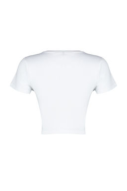 TRENDYOLMILLA Ekru %100 Pamuk Papatya&Sehir Nak?sl? Vucuda Oturan Crop Orme T-Shirt TWOSS24TS00212  фото 8