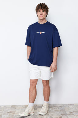 Lacivert Oversize Fit Bisiklet Yaka K?sa Kollu Bask?l? T-Shirt TMNSS22TS0123 - Trendyolmilla фото 2