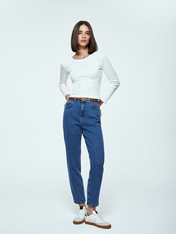 Beli Kemerli Mom Fit Kad?n Jean Pantolon