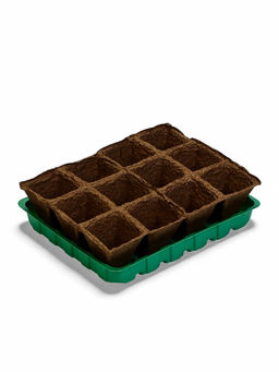 Цена за 4 шт. Набор для рассады: торфяная кассета, 12 ячеек по 50 мл, поддон _ × _ см, зелёный