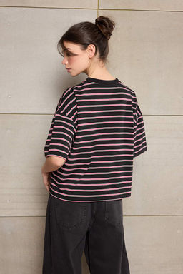 Teen Cok Renkli Cizgili Boxy/Relaxed Kal?p K?sa Kollu Pamuk Kar?s?ml? Orme T-Shirt TWOSS26TS00048