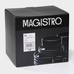 Набор посуды Magistro Night, фарфор, 16 предметов: тарелка d=25.5 см, d=19 см, миска 850 мл, d=15 см, кружка 320 мл, чёрный  фото 10