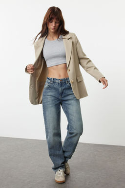 TRENDYOLMILLA Mavi More Sustainable Soluk Efekt Vintage Normal Bel Straight Jeans TWOAW25JE00076