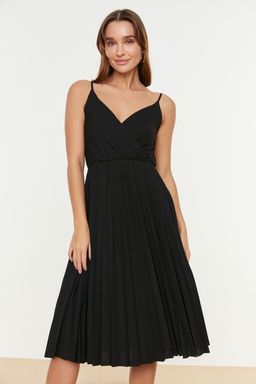 TRENDYOLMILLA Siyah Belden Ac?lanMidi Kruvaze Piliseli Ayarlanabilir Ask?l? Esnek Orme Elbise TWOSS20EL2729  фото 39