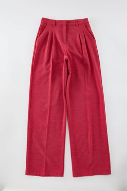 Limited Edition Kiremit Straight/Duz Kesim Pilili Kumas Dokuma Pantolon TWOAW23PL00401