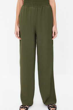 Haki Wide Leg/Genis Paca Beli Lastikli Dokuma Pantolon TWOSS22PL00024