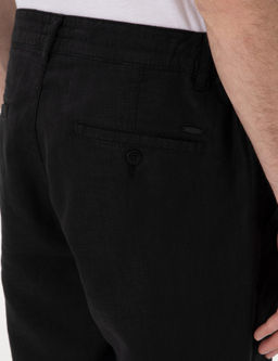 Siyah Carrot Fit Keten Kanvas Pantolon