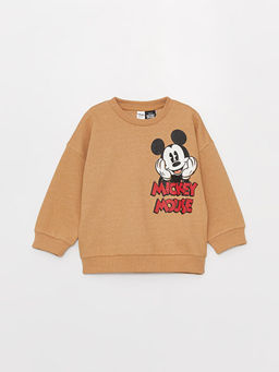 Bisiklet Yaka Uzun Kollu Mickey Mouse Bask?l? Erkek Bebek Sweatshirt