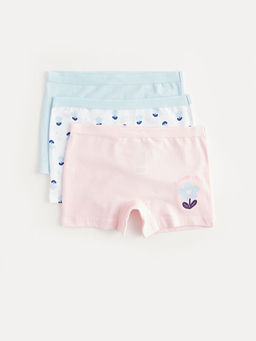 Bask?l? Pamuklu K?z ?ocuk Boxer 3l?
