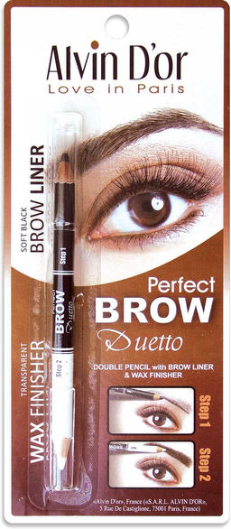 Alvin Dor P1-4 Дуэт для бровей двойной карандаш+Воск Brow Perfect (тон 01 Soft Black)