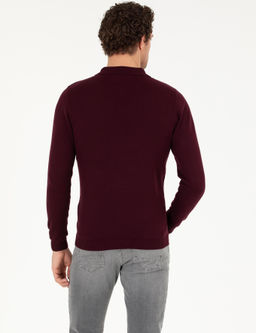 Бордово-красный базовый трикотажный свитер с воротником-поло приталенного кроя - Cacharel фото 12